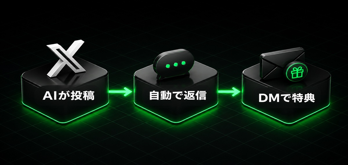 AIが投稿→自動で返信→DMで特典の流れ(X Harnessの使い方)